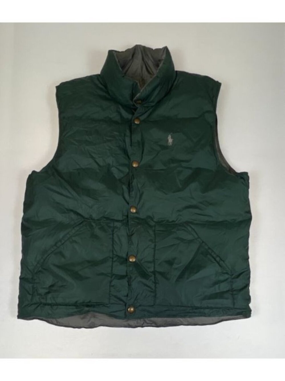 Ralph Lauren Men's Large Reversible Puffer Vest Green/Grey Full Zip